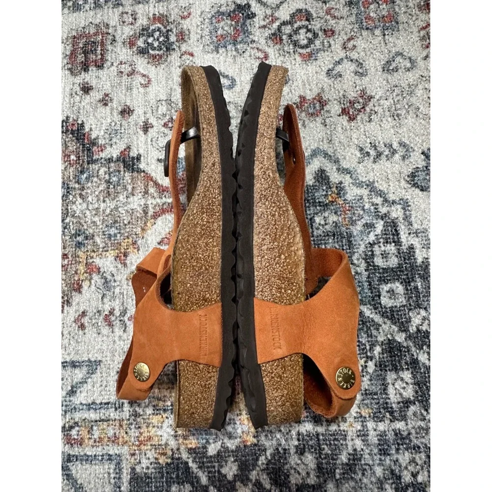 Birkenstock Kairo Backstrap Sandal Women 38 Orange‎ Suede Cork Footbed - Picture 3 of 5